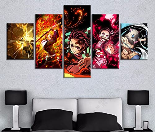 5 Stück Leinwand Gedruckt Wand Art Deco Hd Gedruckt Wohnkultur Malerei Keine Gerahmte Leinwand 5Pcs Animation Character Collection Demon Slayer Kimetsu No Yaiba Anime Hd Poster Vintage Room Decor Wa Cover