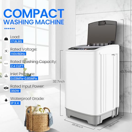 Nictemaw 17.8LBS Portable Washing Machine, Full Automatic Portable Washer with 10 Programs & 8 Water Levels, Compact Laundry Washer and Spin Dryer with Drain Pump, Energy Saving for Apartment/Dorm/RV - Image 3
