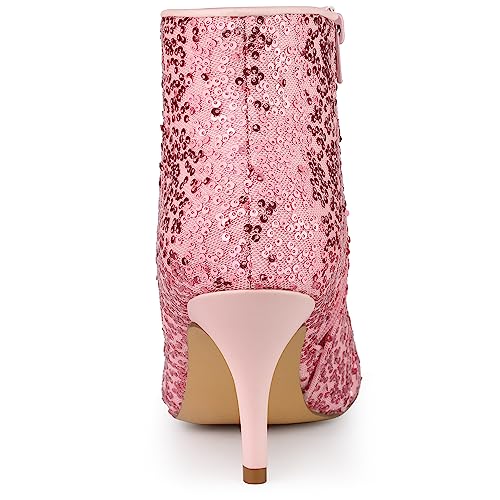 Allegra K Allegra K Women's Glitter Sparkle Lace Stiletto Heels Party Sequin Pink Ankle Boots 8 M US