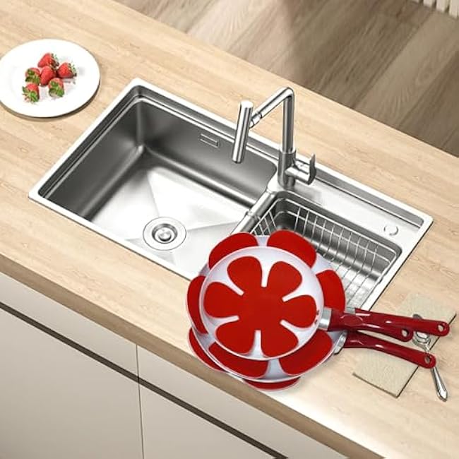 12-Pack Felt Stacking Pads for Pots and Pans, Cookware Dividers Kitchen Organizer - Red