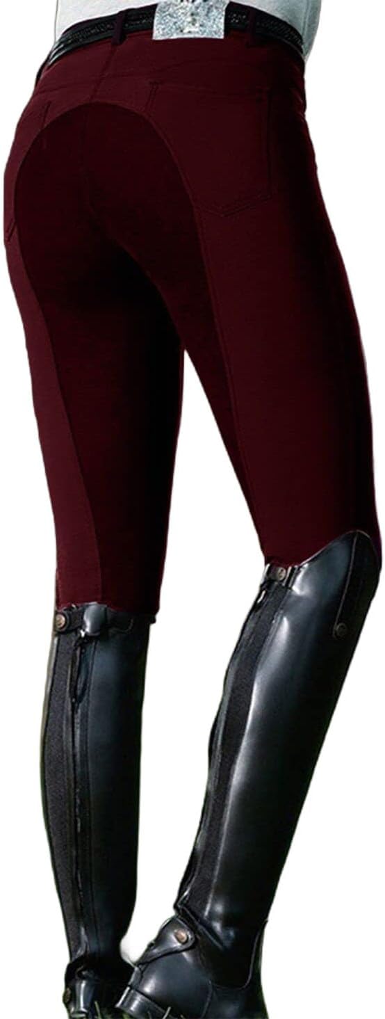 Women's Elastic Horse Riding Trousers Fashion Women's Equestrian Pants Gym Yoga Sports Riding Leggings,Red,L