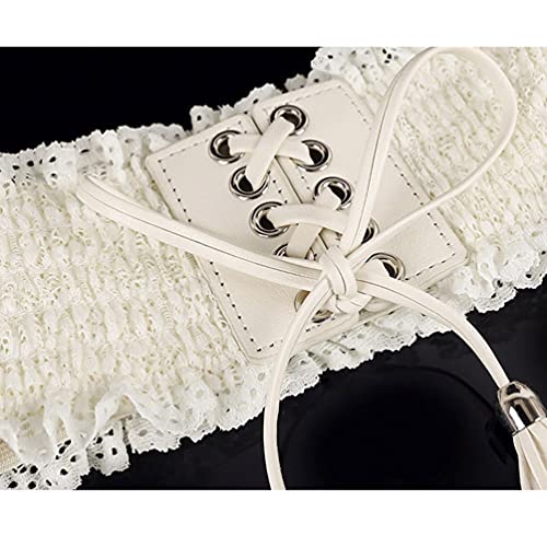 Ladies Tied Waspie Corset Waist Belt with Tassel Lace-up Elastic Wide Belt Dress Decoration Waistband Cinch3