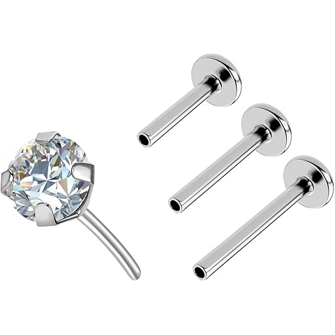 16G Threadless Flat Back Earrings Cartilage Earring Stud Titanium Flat Back Stud Tr...