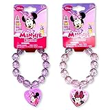 Disney Jewelry Set for Birthday Gift or Favors ([ Total 2 ct ] Beaded Bracelets (Minnie Mouse: Pink/Purple))
