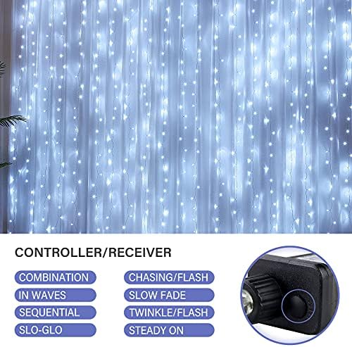 1 PCS Curtain String Fairy Lights 3x3m 300 LEDs, Window Lights Christmas Decorations, 8 Different Lighting Modes Waterproof Copper String Lights for Outdoor Indoor Wedding Bedroom