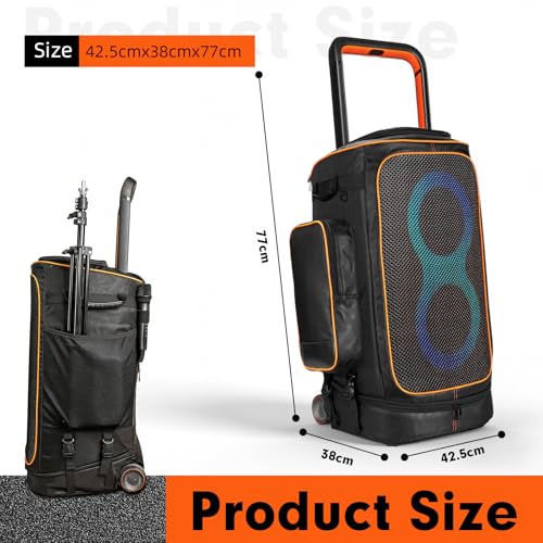 Beschermhoes voor JBL PartyBox 520, waterdichte transporttas met wielen, stofdichte opbergtas voor JBL PartyBox 520 luidsprekers voor reizen in de open lucht (zwart) - Afbeelding 3