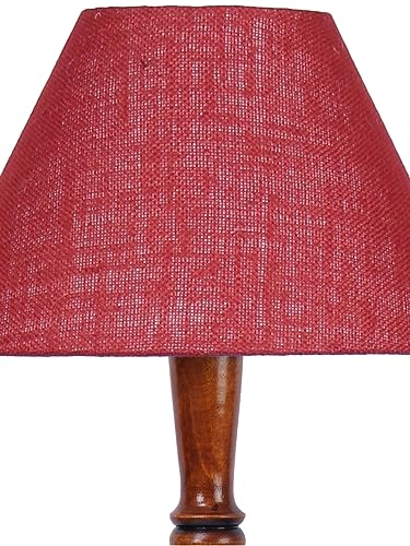 Image of Maroon Jute Shade Wooden Floor Lamp with Wooden Base, Height - 53 Inches | Contemporary Standing Lamp for Living Room, Bedroom & Office | Elegant Lighting for Stylish Home Interiors