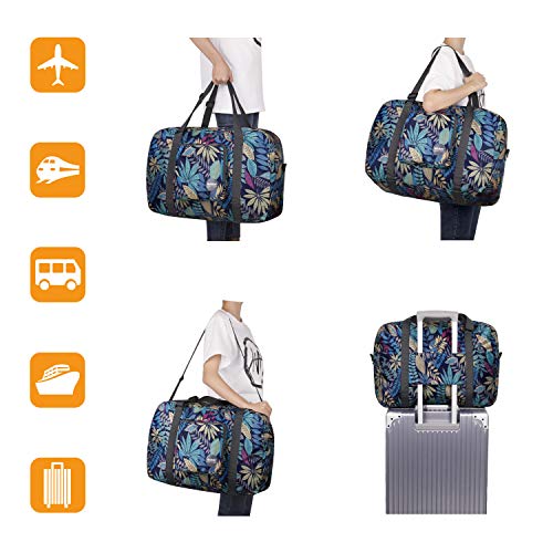 Wandf Foldable Travel Duffel Bag Luggage Sports Gym Water Resistant Nylon (D-Leaf A)