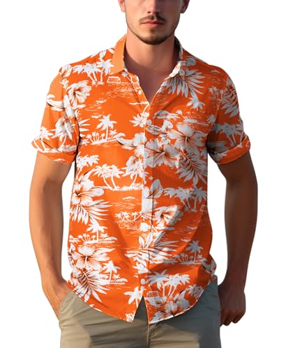 Yoimira Mens Hawaiian Shirts Short Sleeve,Print Mens Casual Button Down Floral Summer Beach Shirt