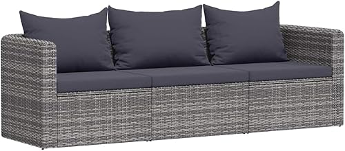 vidaXL Juego de sofá de patio de 3 piezas, diseño elegante y práctico con ratán de polietileno resistente a la intemperie y marcos de acero con