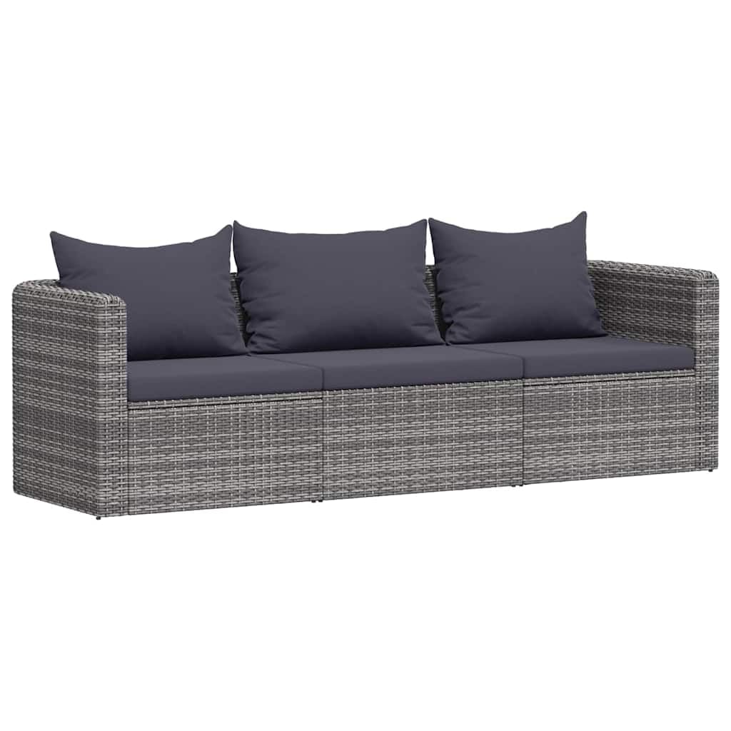 vidaXL Garten Sofagarnitur mit Rückenkissen Sitzkissen 3-TLG. Gartensofa Gartenmöbel Gartengarnitur Sitzgruppe Sitzgarnitur Gartenset Grau Poly Rattan