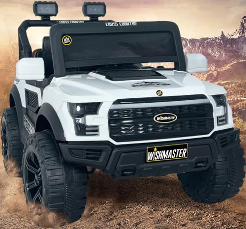 Image of Wishmaster Driving 4 Motors with Bluetooth EV Jeeps for 1, 2, 3, 4, 5, 6 Years | Remote + Steering + Mobile App Control | Kids Car | Birthday Gift