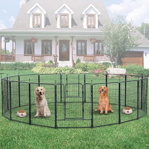 Image of Dog Playpen,Portable Outdoor Dog Fence, Dog Playpen for Large /Medium /Small Dogs, Dog Fences for The Yard,with Doors Foldable Metal (16 Panels, 45 inch)