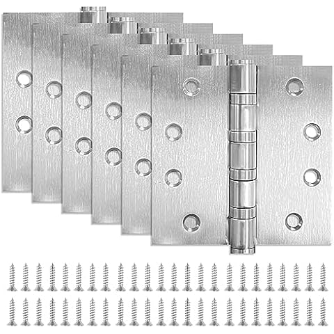 6 Pack Stainless Steel 4'' Door Hinges, 4in x 4in Heavy-Duty Ball Bearing Door Hinges with Square Corners for Exterior & Interior Doors, Silver Cover
