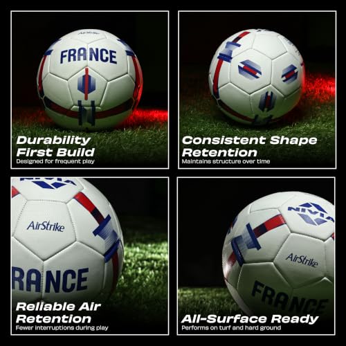Image of Nivia Airstrike Football (France) Training Ball, 32 Panels, Butyl Bladder, Made for Beginners, to Play On Both Natural and Artificial Grass (White, Size-5)