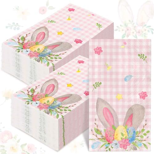 Amazon.com: AnyDesign 80 Pack Easter Guest Napkins Pink Plaid Bunny ...