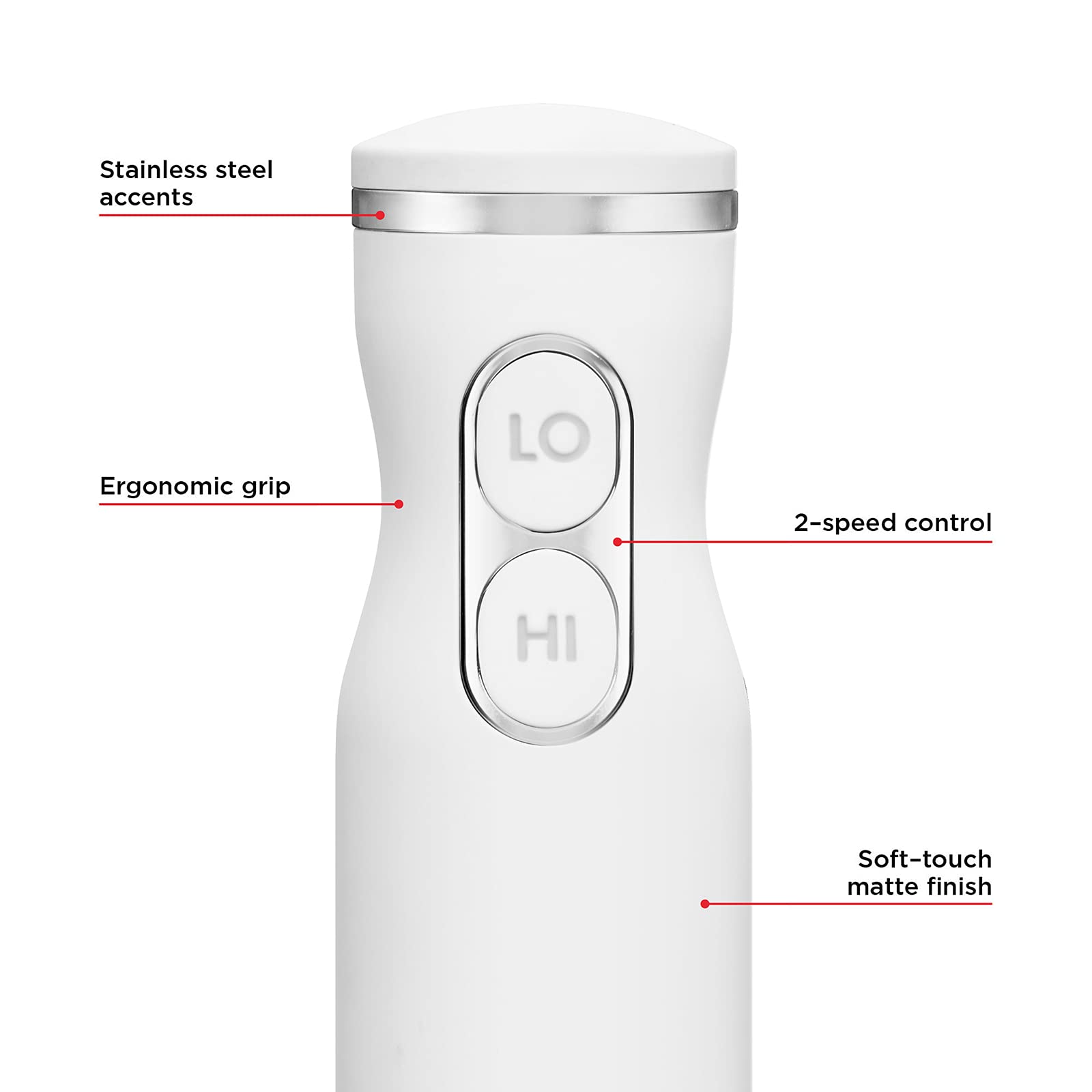 Chefman Immersion Stick Hand Blender with Stainless Steel Blades, Powerful Electric Ice Crushing 2-Speed Control Handheld Food Mixer, Purees, Smoothies, Shakes, Sauces & Soups, Ivory