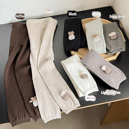 Girls Tights Ribbed Lines Crew Socks Solid Cartoon Thickened Casual Girls Leggings One Pack4