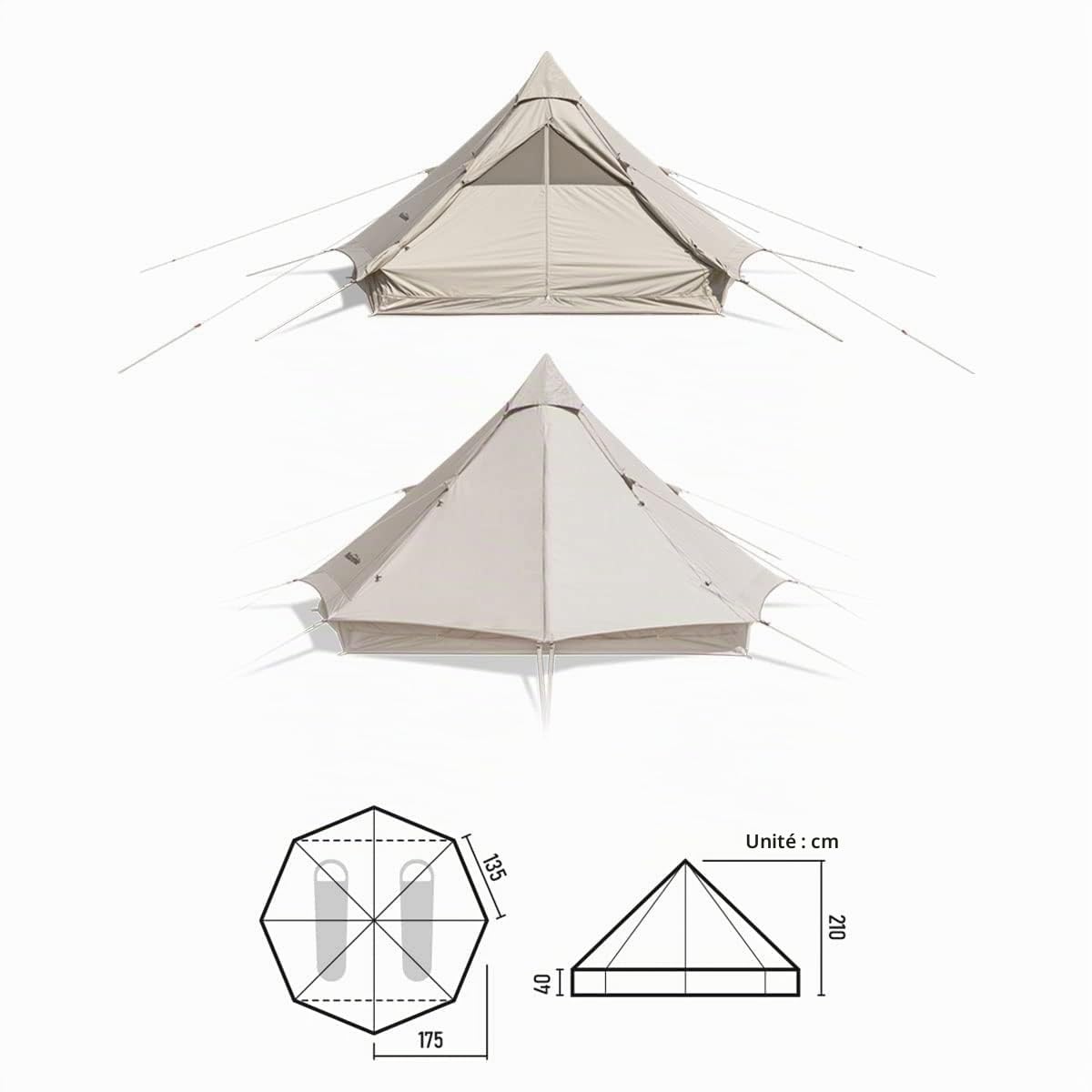 Naturehike Tente de Camping pour 2 à 12 Personnes Tente de Camping tipi pyramidale Indienne en Coton pour Les campings, Les déplacements en Voiture, Les réunions de Famille