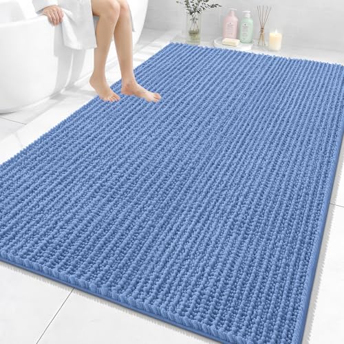 Image of OLANLY Bathroom Rug Mat 70x46, Thick Soft and Absorbent Chenille Bath Mat, Non-Slip Rubber Backing, Machine Washable Quick Dry Bath Rugs for Tub Shower Floor, Home Decor Accessories, Cornflower Blue