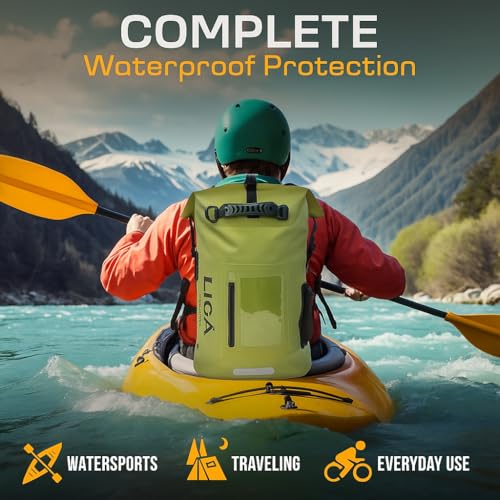 Bolsa impermeable LIGA Duffel Backpack, 30L con cierre roll-top para viajes, mochila de almacenamiento seco acolchada para senderismo, kayak, camping y pesca (Verde) miniatura 5
