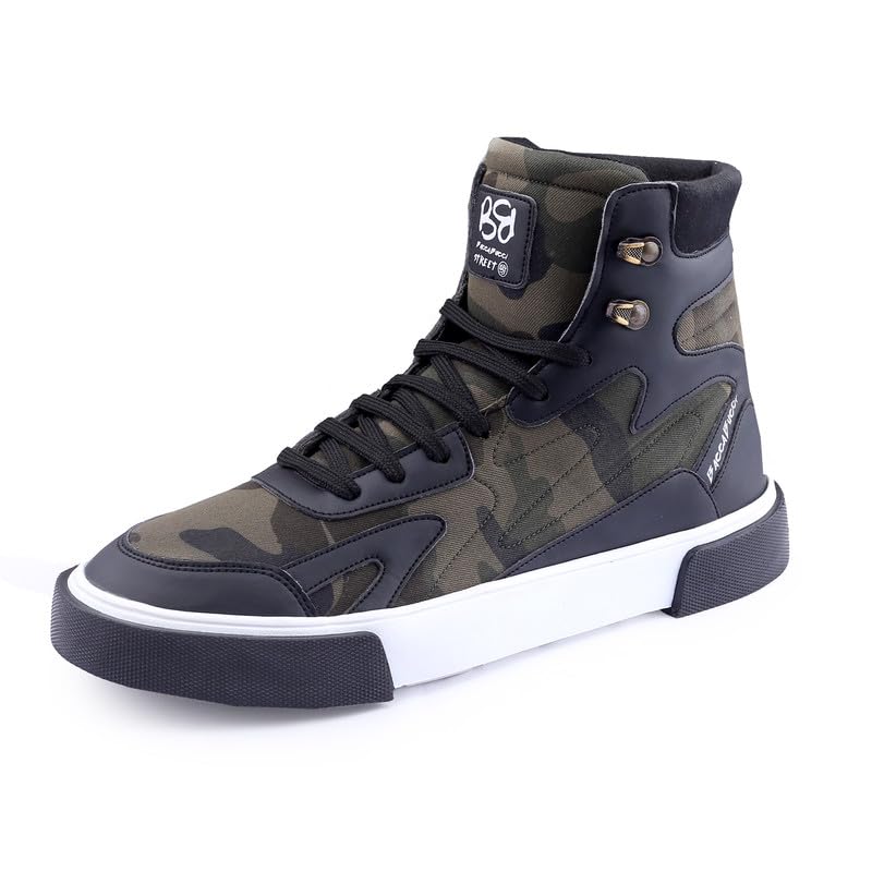 Bacca Bucci® Punisher Military Style Camouflage Print High Top Streetwear Sneakers Casual Shoes for Men- Black, Size UK6 (B0CMD9NGYV) Amazon Price History, Amazon Price Tracker