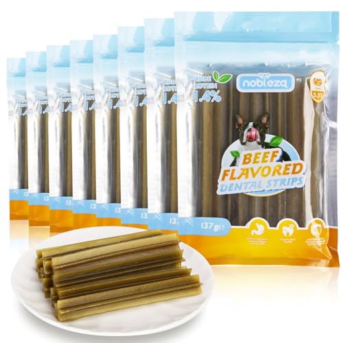Nobleza Dental Stick para Perros con Sabor a Ternera, Snacks para Perros para la Higiene Oral Premios Natural, Palitos Dentales Masticables para Perro Grande, 137g * 8 Paquetes