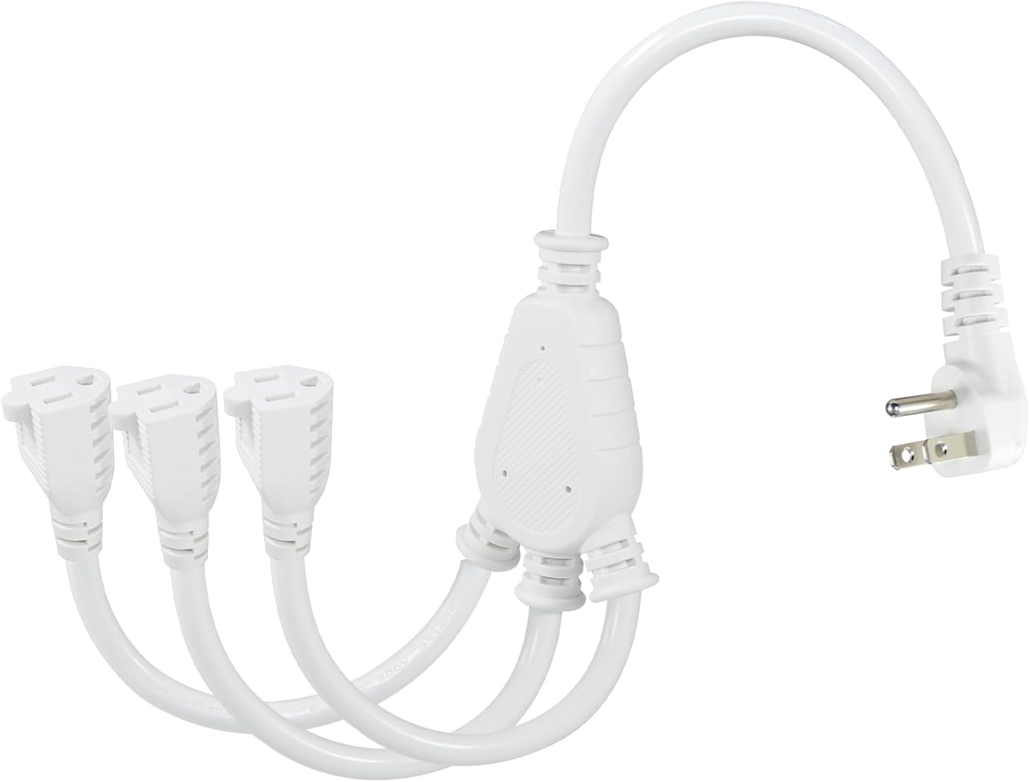 KUNCAN 3-Outlet Extension Splitter Cord - White 2-Pack Low Profile Wall Head 1 to 3 Way Power Splitter Cord, 90-Degree 3 Prong Flat Plug 1FT 16AWG 13A 125V 1625W NEMA 5-15P to 3X NEMA 5-15R