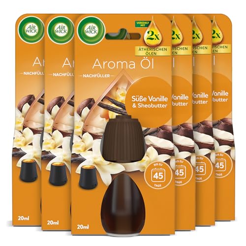 Air Wick Aroma-Öl Flakon Nachfüller Duft: Süße Vanille und Sheabutter Süßlicher Wohnungsduft mit ätherischen Ölen 6 x 20ml Duftöl Set