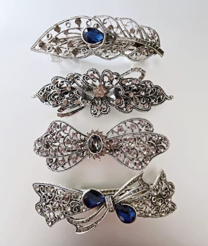4Pcs Vintage Hair Barrettes With French Clip And Sparkling Stones Metel Hair Clasps Retro Spring Hair Clips For Women 3.5" Length Elegant Hair Pins Hair Accessories For Thick And Medium Hair Styling Tools #TOP9