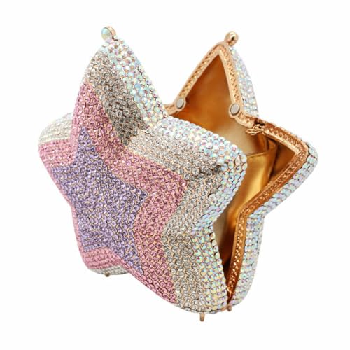 Image of Women Rhinestone Star Shape Clutch Purse Unique Crystal Evening Bag Luxury Chain Handbag for Wedding Cocktail Party | Rhinestone