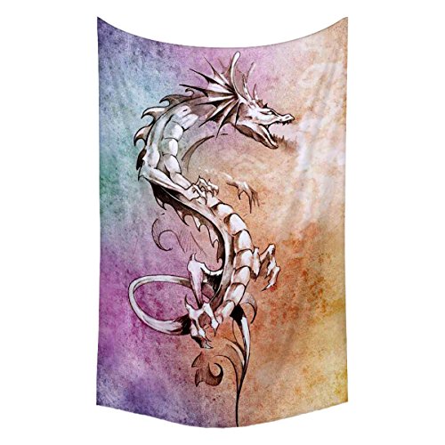 Image of ArtzFolio Tattoo Art Big Medieval Dragon Canvas Fabric Painting Tapestry | Wall Art Hanging 30 x 48.8 inch (76 x 124 cms)