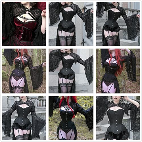 Women Long Sleeve Lace Bolero Shrug Open Front Cropped Cardigan High Neck Sweatshirts3