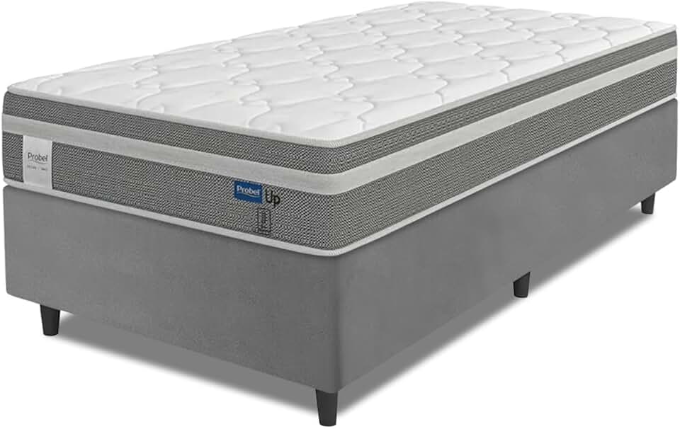 Cama Box Colchão Solteiro Molas Ensacadas Euro In Up 88x188x64cm Cinza/Branco Probel - Suporta até 110kg por Pessoa