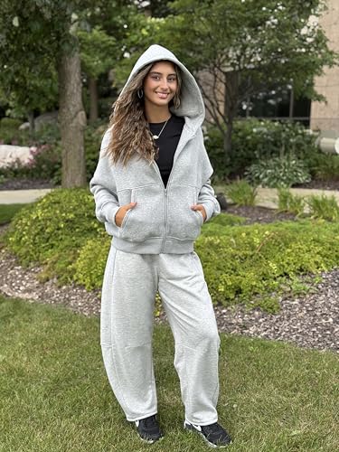 Image of Lepunuo Barrel Sweatpants Women Casual Baggy Elastic Waisted Pants Wide Leg Gym Trousers with Pockets