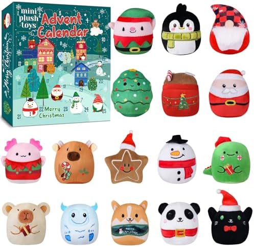 Advent Calendar 2025 for Kids, 24-Day Holiday Plush Advent Calendar for Plushy Collector, Mini Plushie Soft Cuddly Stuffed Animals Toys for Toddlers, Baby Girls, Boys, Teens, Adults