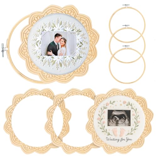 Image of 4 Sets Wood Embroidery Hoop Frame 8 Inch Embroidery Display Frame Large Round Wooden Embroidery Frame for Finished Cross Stitch Hoop Frame DIY Decor Sewing Ornaments