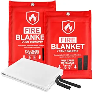 HOMEXCEL Fire Blanket Emergency for Home and Kitchen - 2 Pack, Emergency Fire Retardant Blankets, Flame Suppression Fiberglass Fire Blanket for House Camping Grill Car Office Warehouse Survival Safety