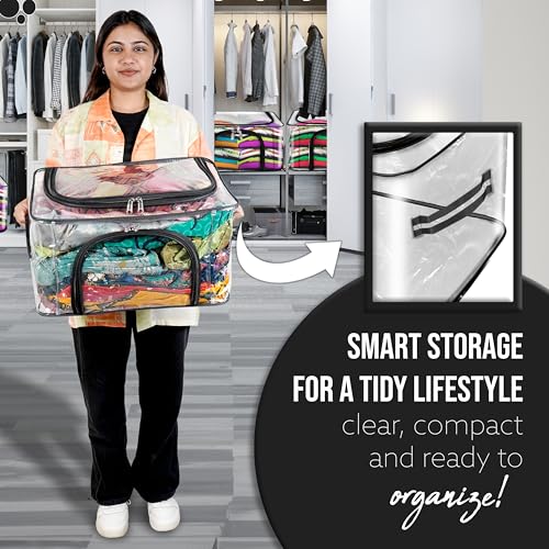 Image of Storite 2 Pack Nylon 28 L PVC Transparent Moisture Proof Storage box for Clothes Closet Wardrobe Organizer for Clothes Saree Bags with Carry Handle (Transparent, 44L x 31W x 21H cm)