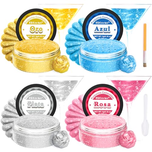 Purpurina Comestible - ERCorArt 4 Colores de Purpurina Comestible Reposteria para Purpurina UñAs, Magdalenas, Chocolate Blanco, Fondant Blanco, Halloween Champán, Glitter Bar Boda, Cóctel - 5 g/Unidad