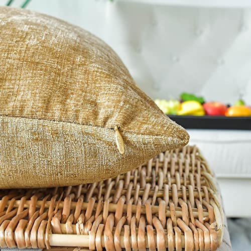 Image of CaliTime Pack of 2 Cozy Throw Pillow Covers Cases for Couch Sofa Home Decoration Solid Dyed Soft Chenille 12 X 12 Inches Gold
