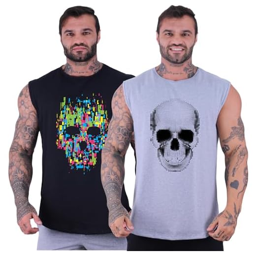 Kit 2 Regatas Machão Longline Masculina MXD Conceito Sem Manga Treino Academia Musculação Estampada (GG, Opção 04)