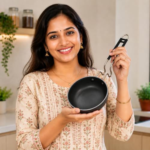 Image of LAZYwindow Iron Hata Utensils Thalippu Karandi for Induction Stove Tadka Pan with Induction Base Flat Heavy Base Steel Handle