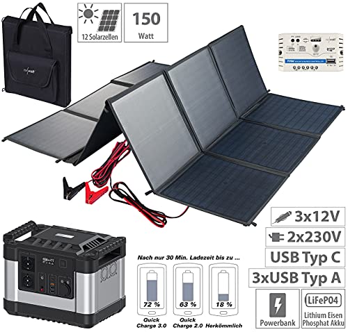 reVolt Solaranlage Powerbank: PPowerstation & Solar-Generator mit 150-W-Solarpanel, 1.100 Wh, 1000 W (Powerbank Solar… – Bild 3