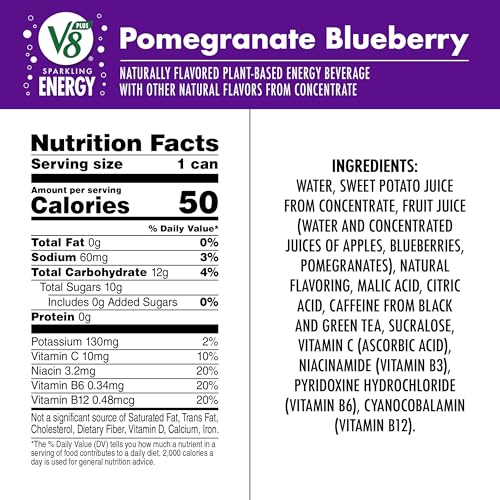 Image of V8 +Energy Sparkling Pomegranate Blueberry Juice Energy Drink, 11.5 fl oz Can (12 Pack)