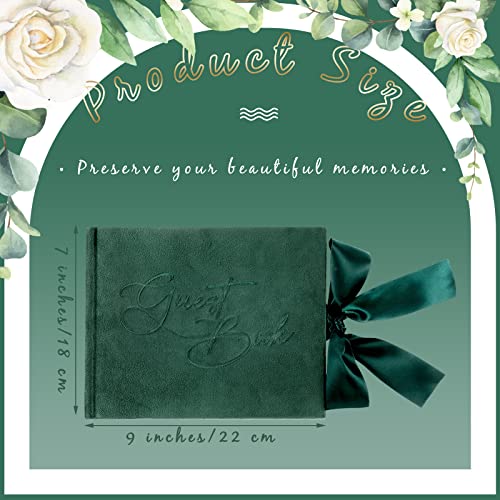 Image of Panelee Wedding Guest Book with Pen Green Velvet Reception 144 Page Sign in Book Wedding Memory Papers Elegant Guestbook for Bridal Shower Party Guest Visitor