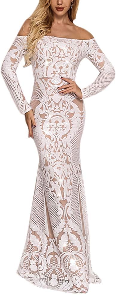 YissangWomen's Off Shoulder Floral Sequined Wedding Evening Mermaid Dress Bridal Gowns