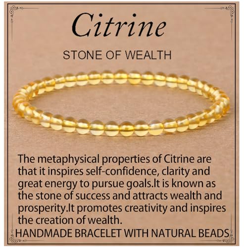 LPBeads Handmade Natural Gemstone Stretch Elastic 4mm Citrine Bracelet Healing Crystal Round Stone Beads Jewelry Gifts for Women Men