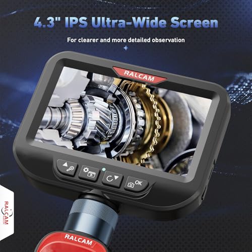 Image of Ralcam 360 Articulating Borescope, 6.2mm /0.24in Slim Probe | 4X Zoom, Joystick 4 Ways Endoscope Inspection Camera with Light for Automotive Engine, HVAC, Mechanics