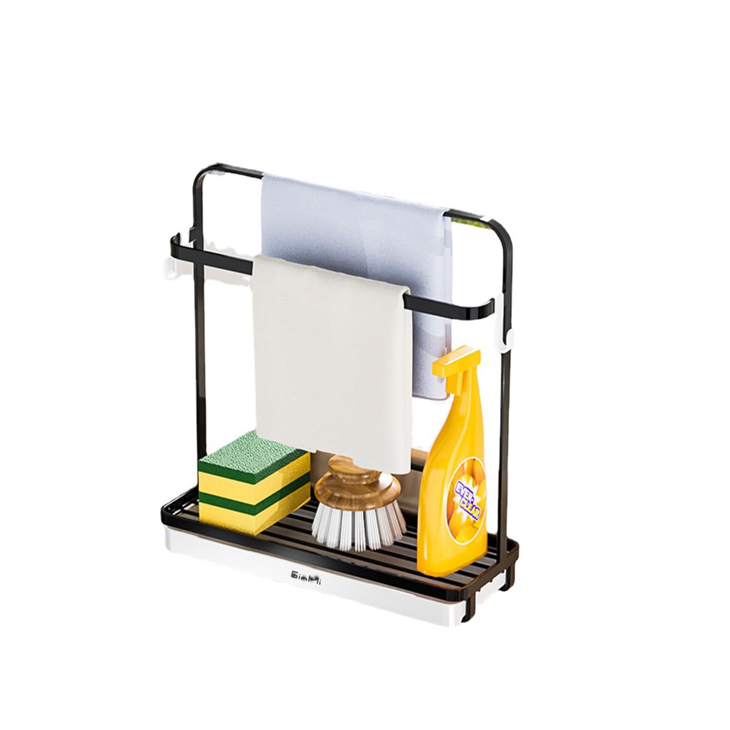 Bathroom Kitchen Sink Caddy Organizer for Sponge Brush Soap Dish Dishcloth Rack with Drain Pan Rag Shelf Metal